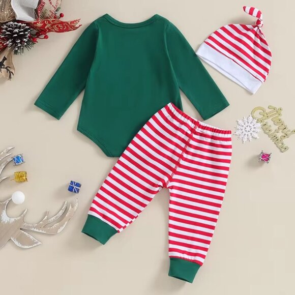 Baby Boys Christmas Elf Long Sleeve Bodysuit Outfit Set - Picture 7 of 8